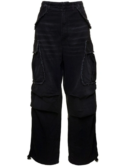 Shop Darkpark Vivi' Black Oversized Cargo Jeans With Patch Pockets In Cotton Denim