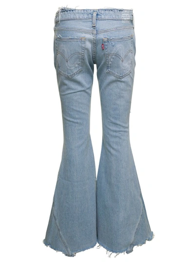 Shop Erl Light Blue Low Waisted Jeans With Rips In Cotton Denim