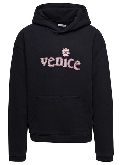 Shop Erl Unisex Venice Patch Hoode Knit In Black