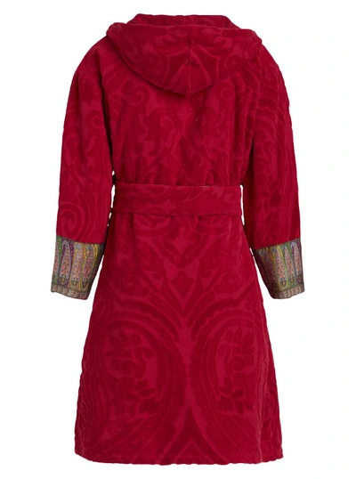 Shop Etro New Tradition' Red Hooded Bath Robe With Ornamental Print