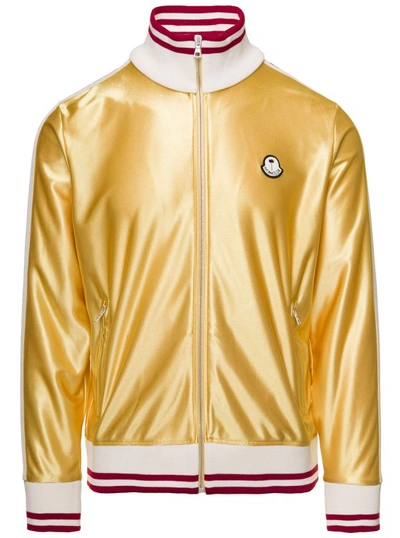 Shop Moncler Genius Light Yellow Zip-up High Neck Sweatshirt In Shiny Technical Jersey