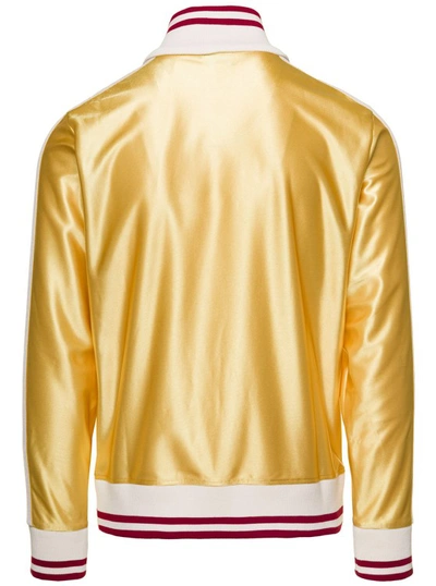Shop Moncler Genius Light Yellow Zip-up High Neck Sweatshirt In Shiny Technical Jersey
