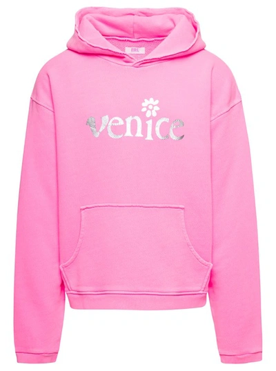 Shop Erl Unisex Silver Print Venice Hoode Knit In Pink