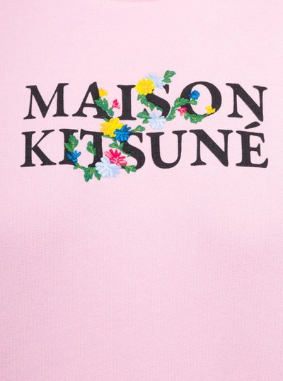 Shop Maison Kitsuné Pink Crewneck Sweatshirt With Front Logo Print In Cotton