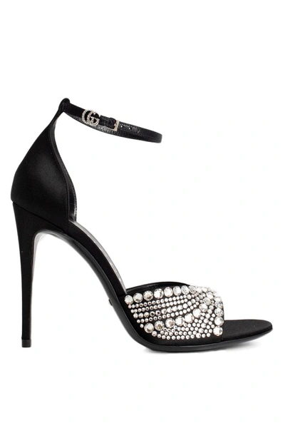 Shop Gucci Black High Heel Sandals With Crystals