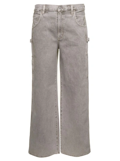 Shop Agolde Magda' Grey Five-pocket Jeans In Cotton Denim