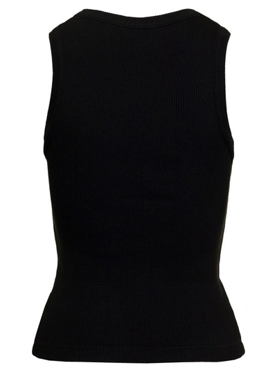 Shop Agolde Black Ribbed Tank Top With U Neckline In Cotton Blend