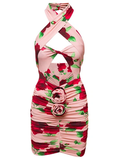 Shop Magda Butrym Pink Mini-dress With Floral Print All-over In Viscose