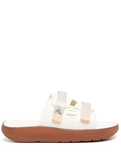 Shop Suicoke Urich' White Sandals With Velcro Fastening And Embossed Logo In Rubber Man In Brown