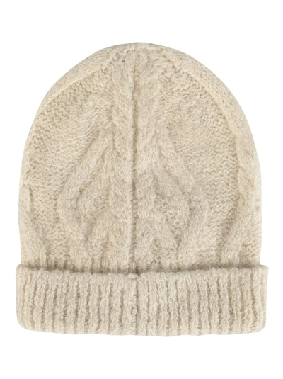 Shop Isabel Marant Cable-knit Logo-patch Beanie In Neutrals
