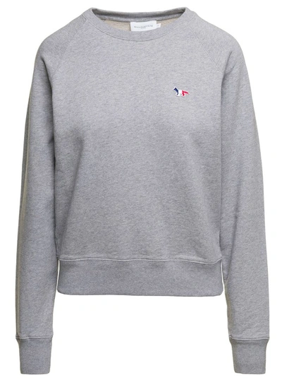 Shop Maison Kitsuné Crewneck Sweatshirt With Embroidered Logo Patch In Grey Cotton
