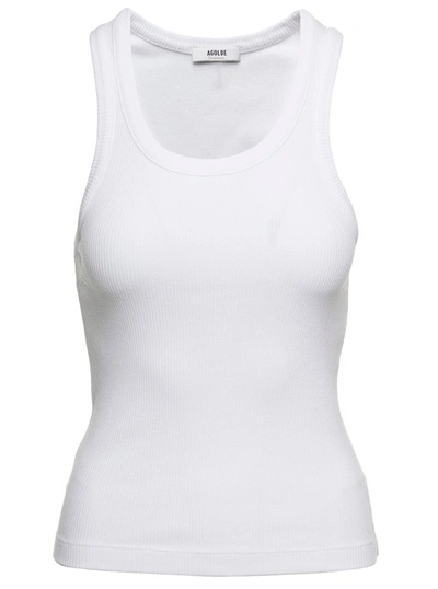 Shop Agolde White Ribbed Tank Top With U Neckline In Cotton Blend