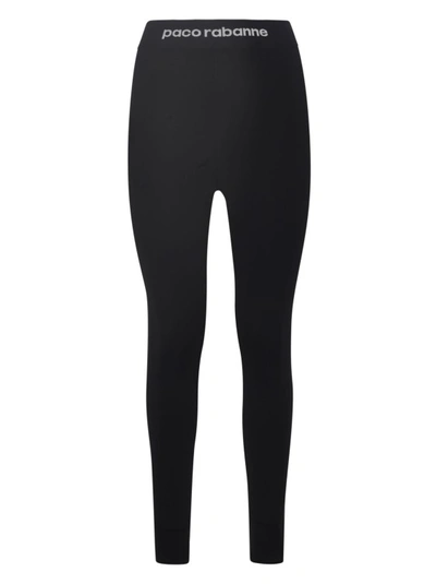 Shop Paco Rabanne Logo-waistband High-waisted Leggings In Black