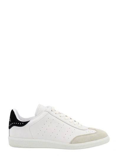 Shop Isabel Marant Leather Sneakers With Rhinestones Detail In White