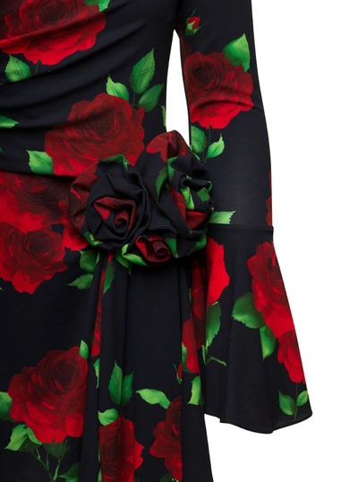 Shop Magda Butrym Black Flared Mini-dress With Floral Print All-over In Viscose