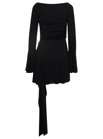 Shop Magda Butrym Black Fluted Mini Dress With Rose-appliquè In Viscose