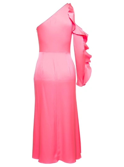 Shop David Koma Pink Monoshoulder Dress With Ruches Detailing In Acetate