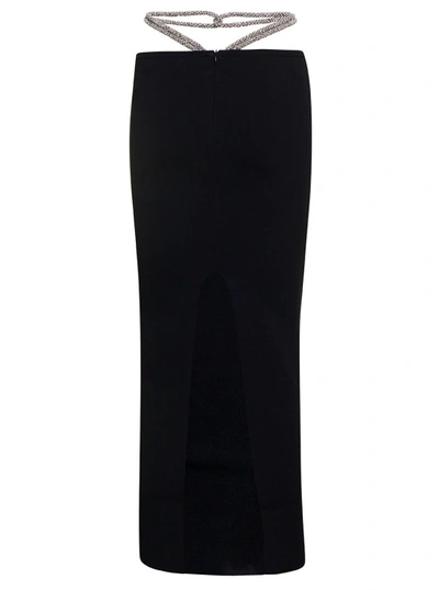 Shop Christopher Esber Mini Black Knit Skirt With Rhinestone Detail In Viscose Blend