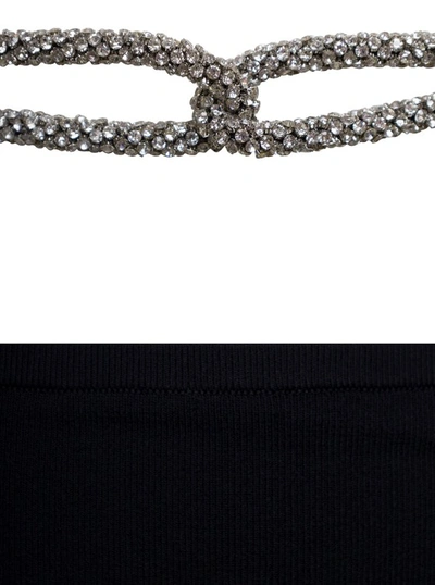Shop Christopher Esber Mini Black Knit Skirt With Rhinestone Detail In Viscose Blend