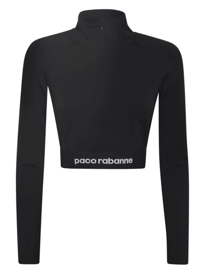 Shop Paco Rabanne Logo-underband Half-zip Crop Top In Black