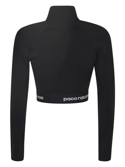 Shop Paco Rabanne Logo-underband Half-zip Crop Top In Black