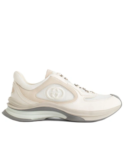 Shop Gucci White Suede Run Trainer Sneakers