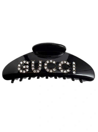 Shop Gucci Women's Black Hair Clip With Crystals Motif