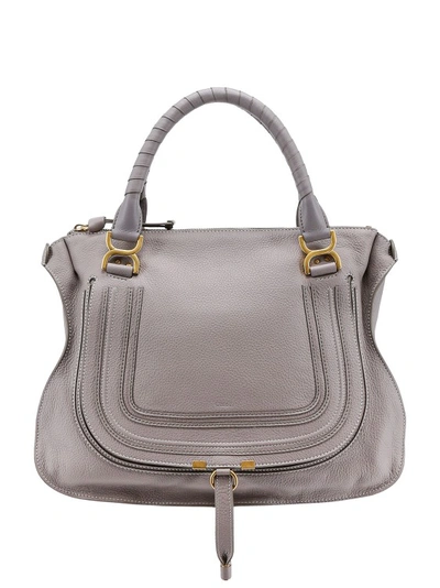 Shop Chloé Leather Shoulder Bag With Metal Details In Grey