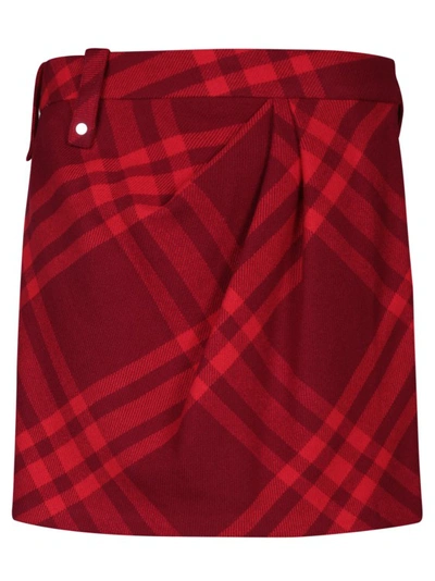 Shop Burberry Red Wool Skirt