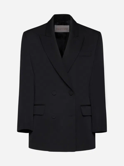 Shop Valentino Wool Double-breasted Blazer In Black
