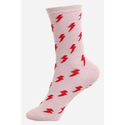 Shop Lark London Sock Talk Light Pink Red Lightning Bolt Glitter Socks