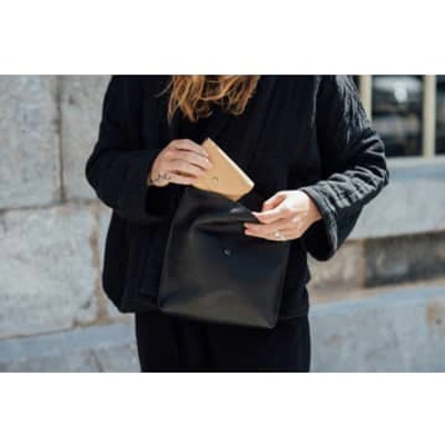 Shop Percy Langley Rosie Roll Top Bag In Black Leather By Roake Studio