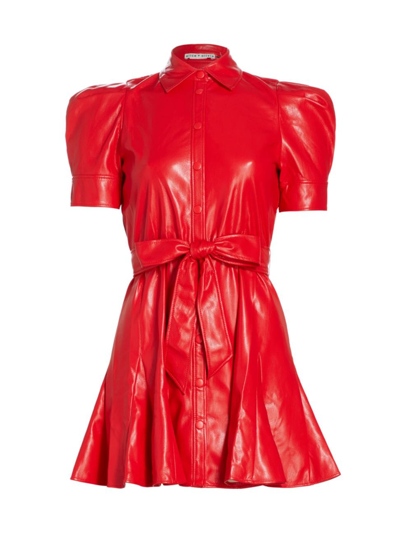 Shop Alice And Olivia Women's Lurlene Faux-leather Fit & Flare Minidress In Bright Ruby