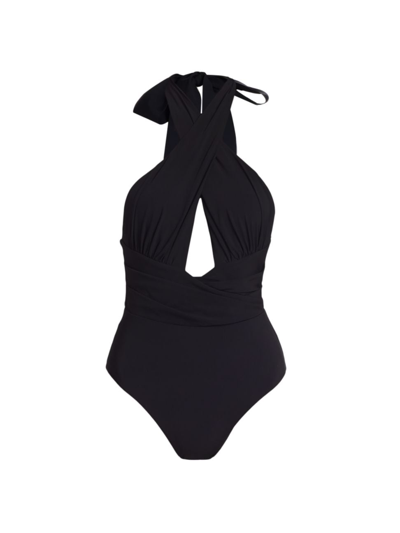 Shop Zimmermann Women's Alight Wrap Halter One-piece Swimsuit In Noir