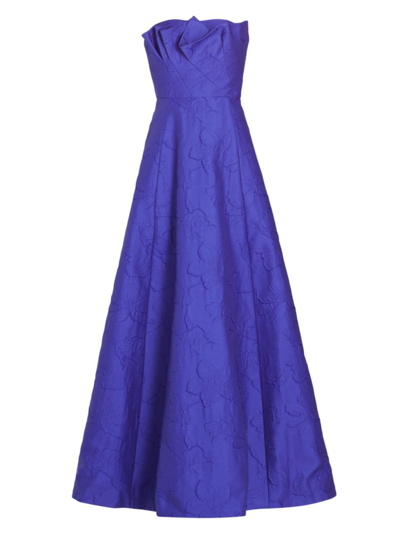 Shop Monique Lhuillier Women's Aliana Jacquard Strapless Gown In Cobalt Blue