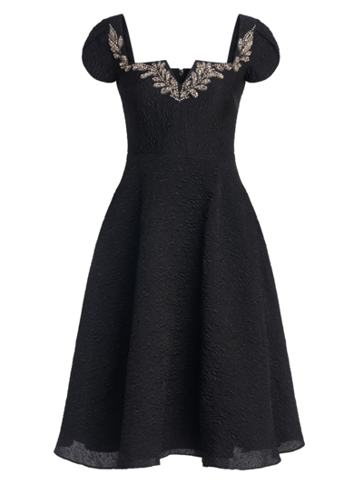 Shop Theia Women's Milena Embellished Jacquard A-line Dress In Black