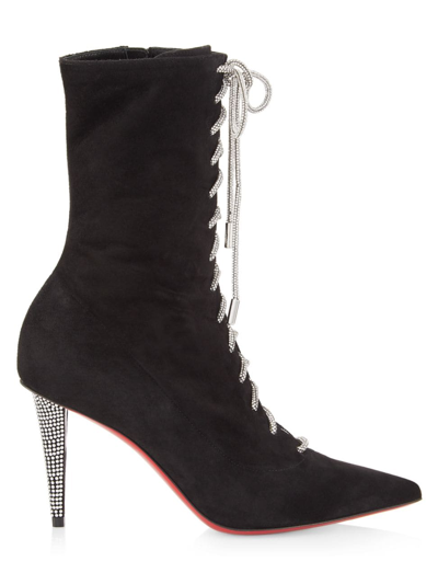 Shop Christian Louboutin Women's Astrid 85mm Suede Lace-up Booties In Black