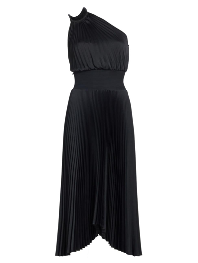 Shop A.l.c Women's Ruby Plissé One-shoulder Midi-dress In Black