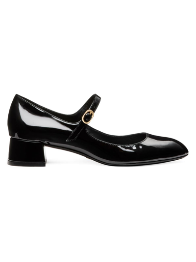 Shop Stuart Weitzman Women's Vivienne 35mm Leather Mary Jane Pumps In Black