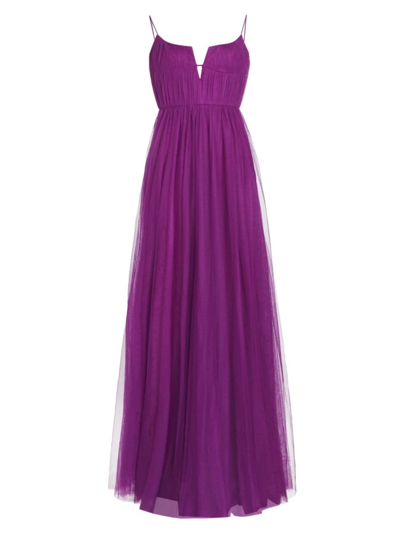 Shop Monique Lhuillier Women's Nyla Tulle Sleeveless Gown In Bright Magenta