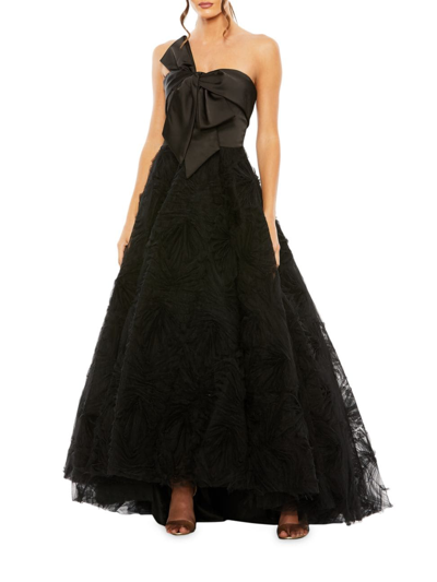 Shop Mac Duggal Women's Bow Textured Tulle Gown In Black