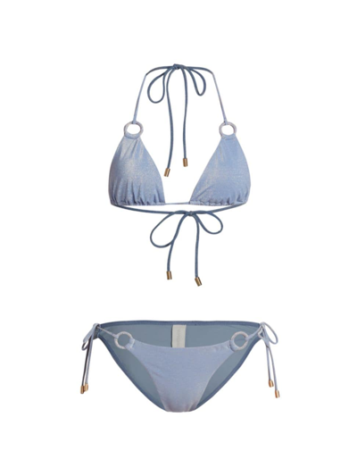 Shop Zimmermann Women's August Sparkly Ring-tie Bikini In Dusty Blue