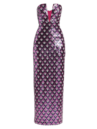Shop Ramy Brook Women's Ramona Geometric Sequined Strapless Gown In Pink Orchid Check Mate