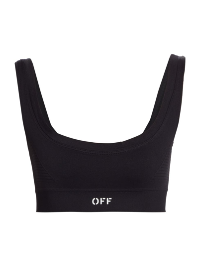 Shop Off-white Women's Logo Knit Sport Bra In Black White