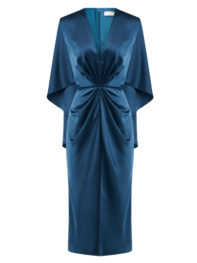 Shop Halston Women's Tomi Satin V-neck Cape Midi-dress In Jasper