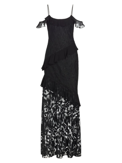 Shop Monique Lhuillier Women's Sienna Floral Tulle Gown In Black
