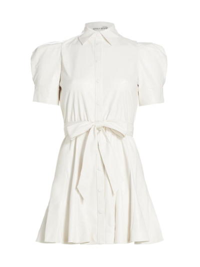 Shop Alice And Olivia Women's Lurlene Faux-leather Fit & Flare Minidress In Off White
