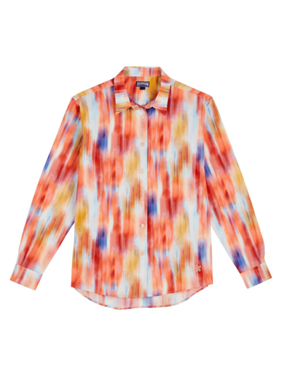 Shop Vilebrequin Women's Fondoir Blurred Floral Cotton-silk Button-front Shirt In Neutral