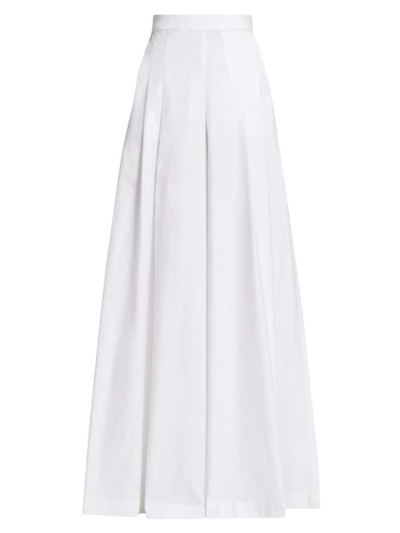 Shop Oscar De La Renta Women's Twill Pleated Wide-leg Pants In White
