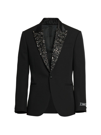 Shop Versace Men's Embellished Wool Evening Jacket In Black